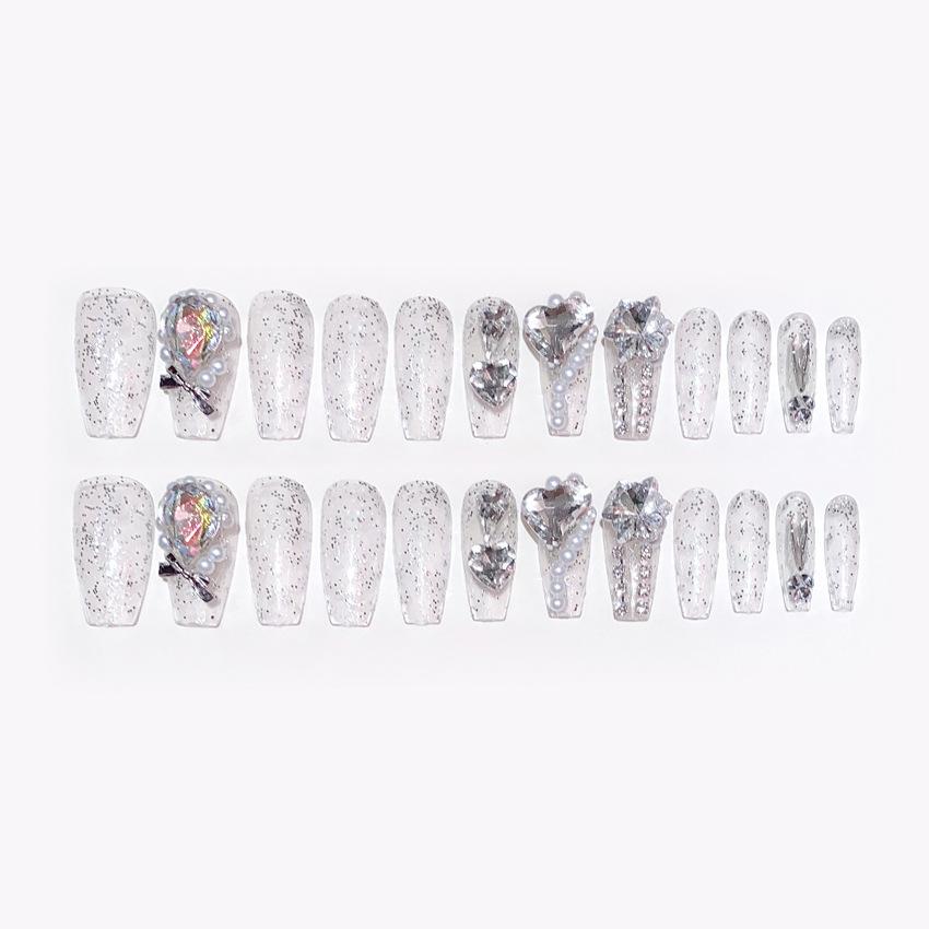 Medium Coffin Press On Nails with Rhinestones Designs Reusable Full Cover Glue On Fake Nails Press Ons Artificial False Nails Stick On Nails for Women