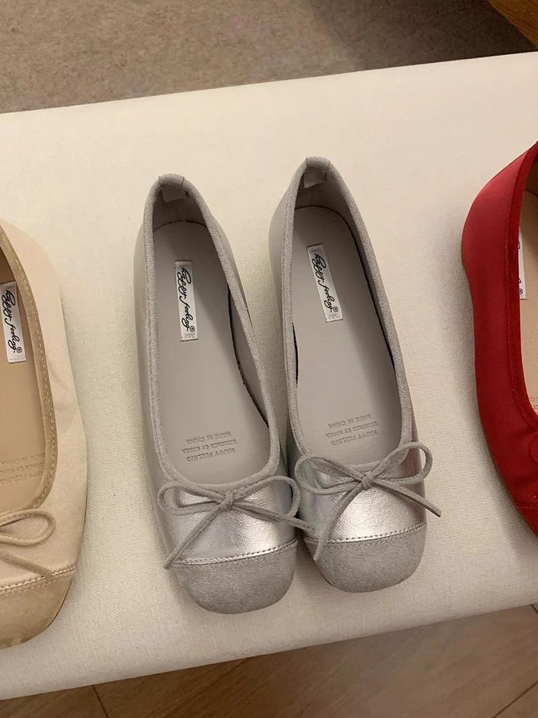 Korean version of Xiaoxiangfeng single shoes women's shoes 2025 spring and summer new fairy pink retro bow ballet shoes