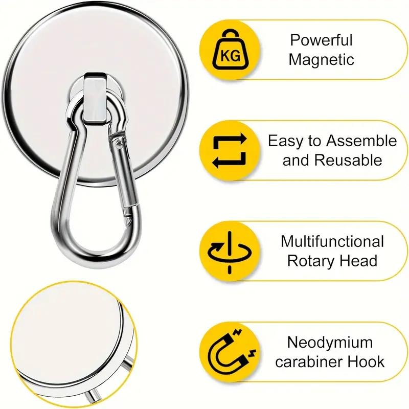 1-20PCS Strong Neodymium Magnetic Hooks Keychain Hooks 360°Rotating Carabiner Magnetic Ring Home Kitchen Bathroom Hanger
