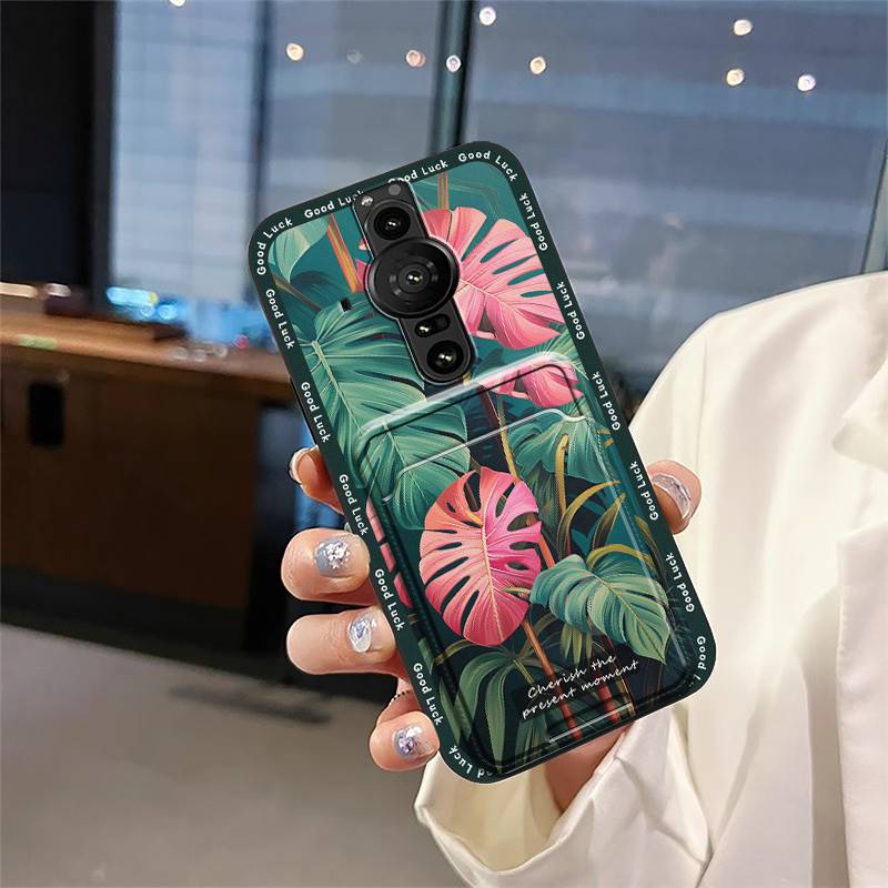 Anti-knock Full Wrap Phone Case For Sony Xperia Pro-I Cute Back Cover Anti-dust Card Slot Card Bag Graffiti Soft Case