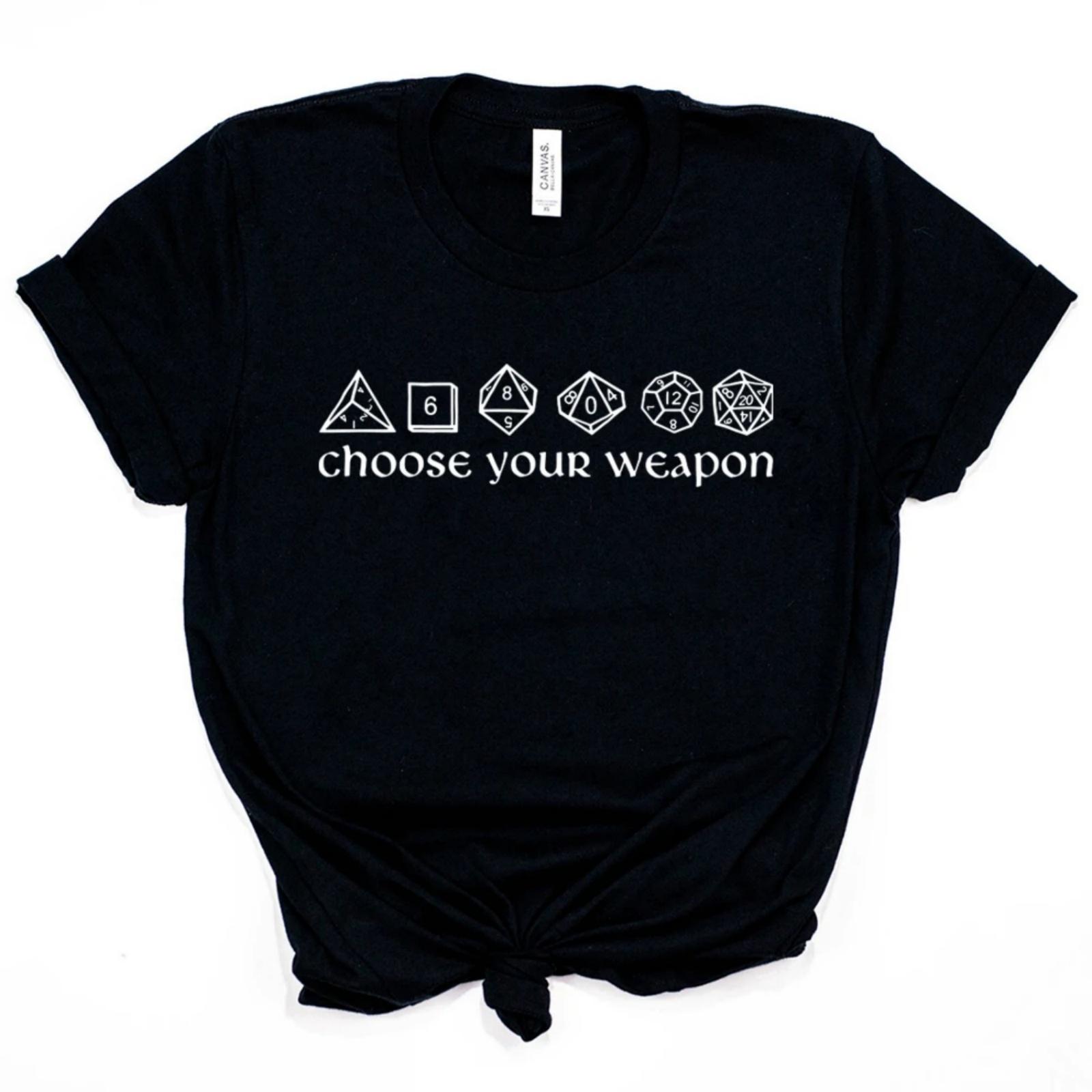 Choose Your Weapon T-shirt Funny DnD Dice Shirt Board Games RPG Gaming Tees Unisex Short Sleeve Tshirt Vintage D&D DM Tops Tee S