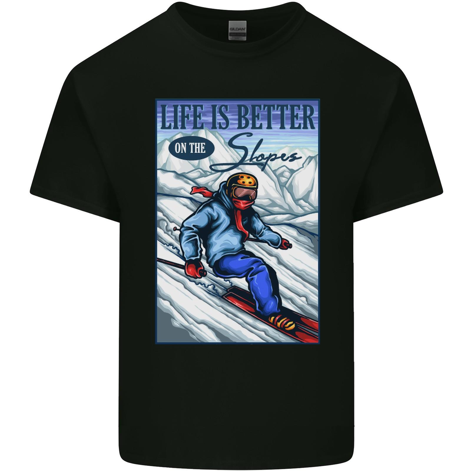 Skiing Life Better on the Slopes Ski Skier Mens Light Cotton T-Shirt S