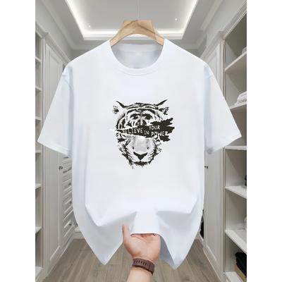 European Size Men's Crew Neck Short Sleeve T-Shirt, Printed Pattern, Casual Daily Wear, Comfortable Top
