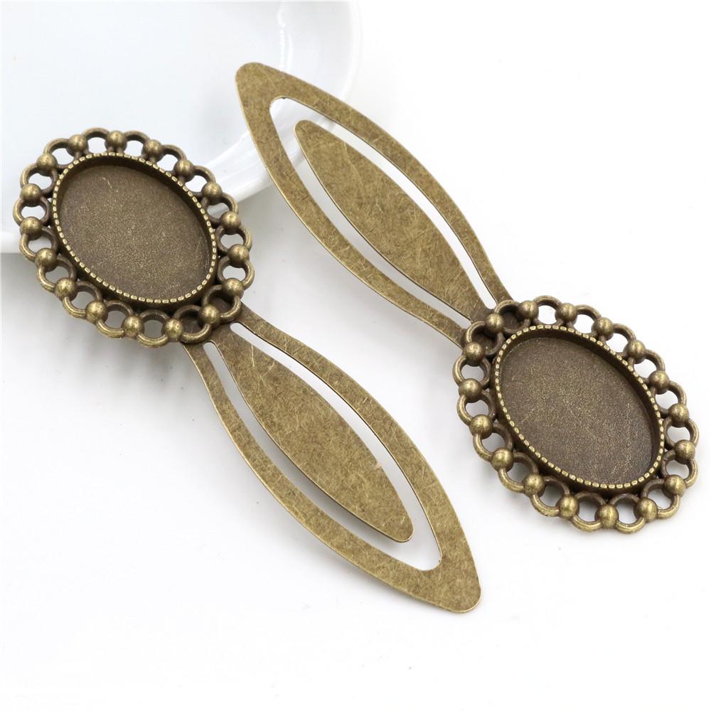 Neumodisches 2er-Set Lesezeichen (18 x 25 mm Innenmaß), antiksilberplattiert und bronzefarben, schlichtes Design, handgefertigt, Cabochon-Sockel, Kameenfassung