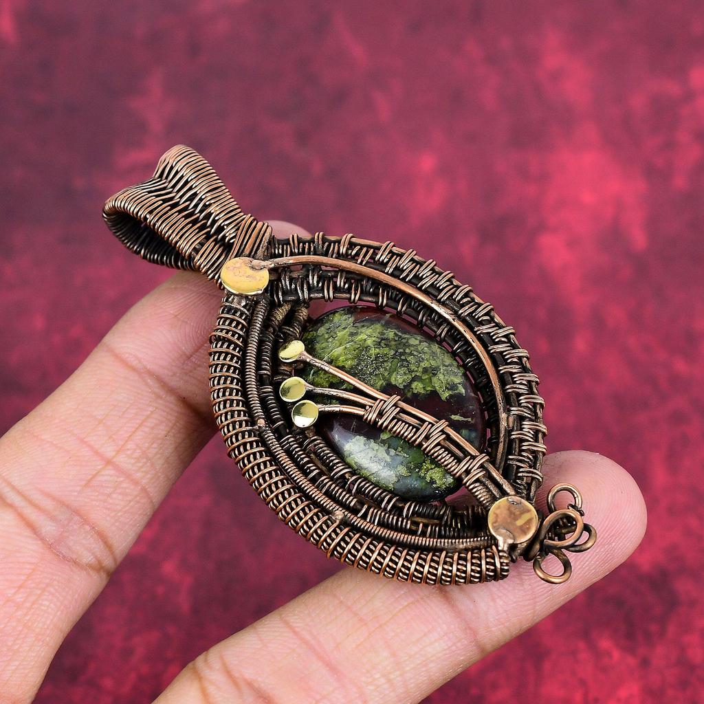 Dragon Bloodstone Pendant Copper Wire Wrapped Pendant Handmade Gemstone Jewelry Brand New Pendant Copper Wire Wrap Jewelry Anniversary Gifts