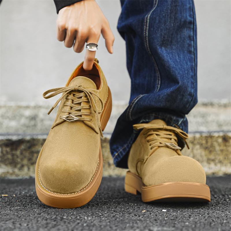 

Round head leather shoes men s casual heightening big head shoes niche British style platform derby shoes 1066-J 38 жёлтый