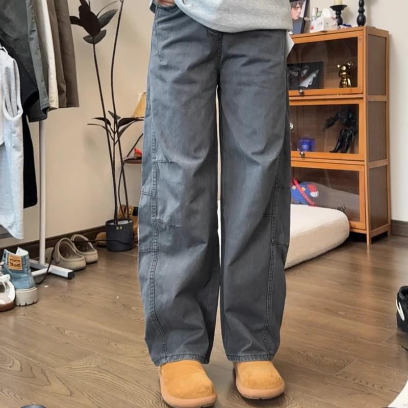 Army Green Washed Cotton Tooling Pants Men's and Women's Summer Thin Scimitar Jeans American Wide-leg Trousers