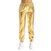 Damen Metallic Tanzhose Hoher Bund Elastischer Bund Lockerer Schnitt Sporthose Glänzender Schimmer Moderne Hose