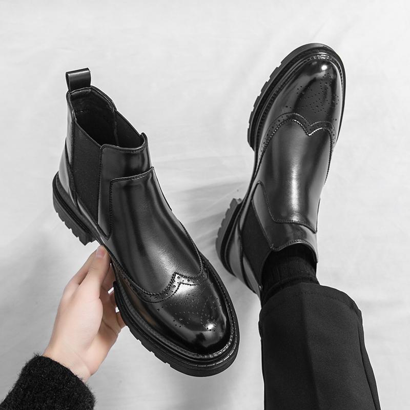 Autumn Brand Men's Thick Soled Breathable Block Carved Chelsea Boots 2025  High-quality Men's Comfortable Round Toe Knight Boots