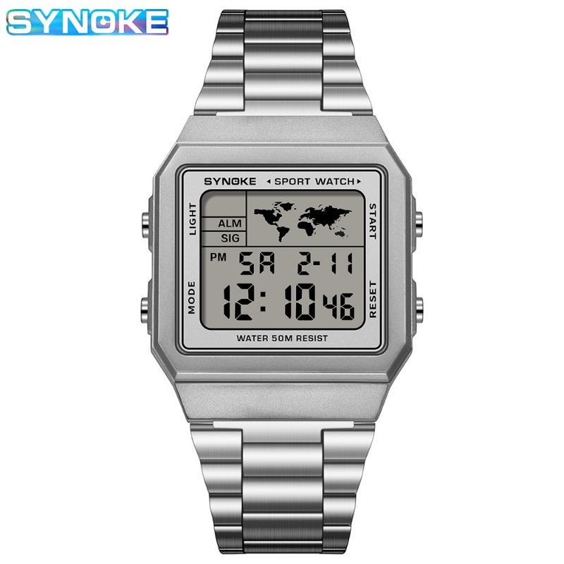 Top Brand Steel Belt Trendy Electronic Watch Men's Multifunctional Waterproof Alarm Week Calendar Sports Watch