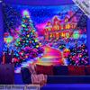 Christmas Fairy Tale Castle Street Fluorescent Tapestry Outer Space UV BlackLight Tapestry, Wall Hanging For Living Room Bedroom Office Home Decor