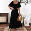 Women's Flutter Sleeve Maxi Dress Square Neck Mid Waist Elegant Solid A Line Dress Bohemian Beach Vacation Evening Gown