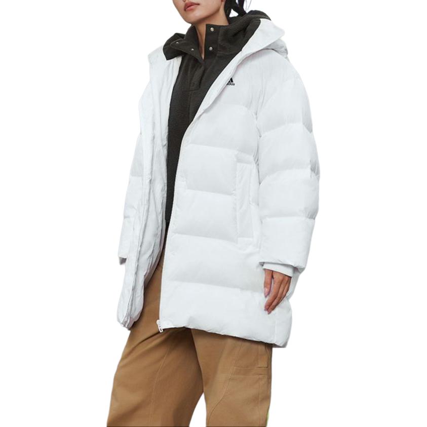 Adidas Veste Longue Décontractée Sportive à Capuche en Duvet avec Imprimé Lettres Veste Femme Blanche IV7557