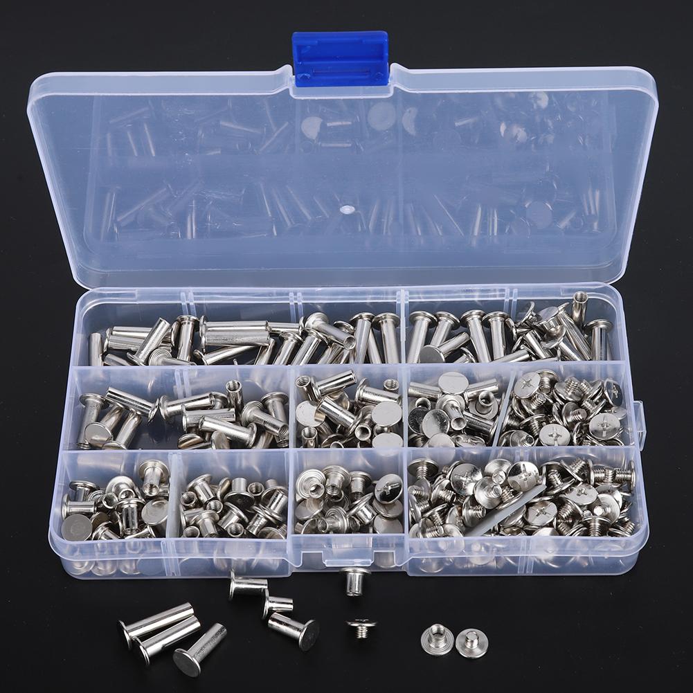 

320PCs Screws Nuts Flat Head Rivet Set Threaded Iron Nickel Plated Hardware Fastener Combination Kit