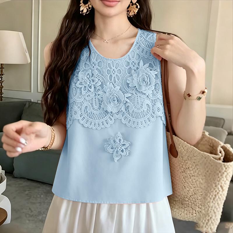 ZANZEA Women Floral Lace Splice Casual Sleeveless Vest Tops