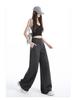 Women's Retro Grey Wide-Leg Suit Pants - Spring Casual, Versatile & Comfortable