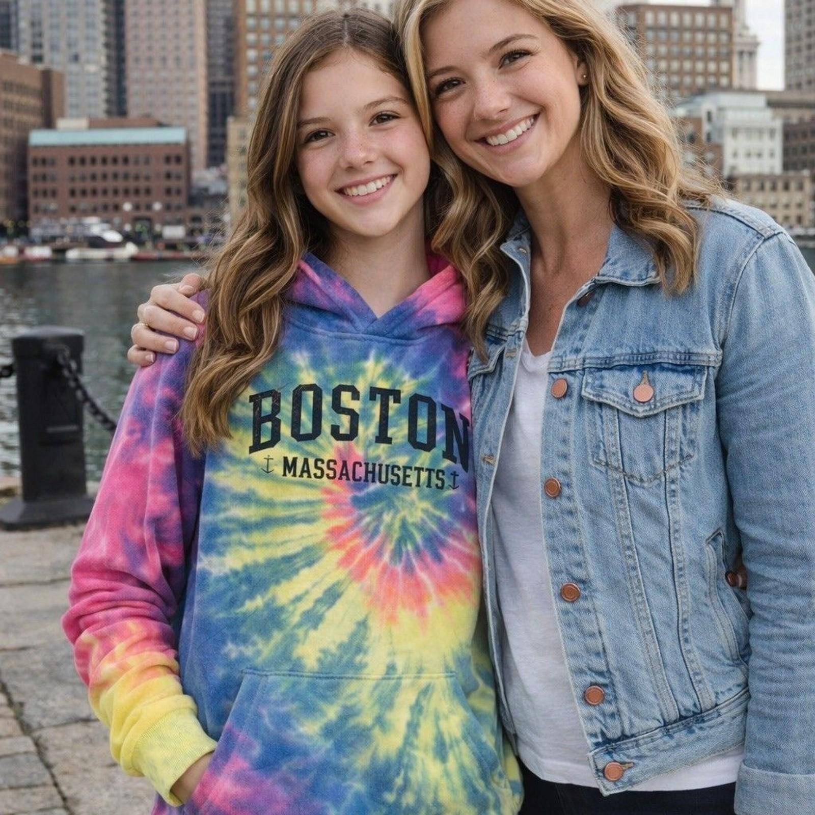 Bay State Apparel Boston Massachusetts Tie-Dye Pullover Hoodie Juniors L XL