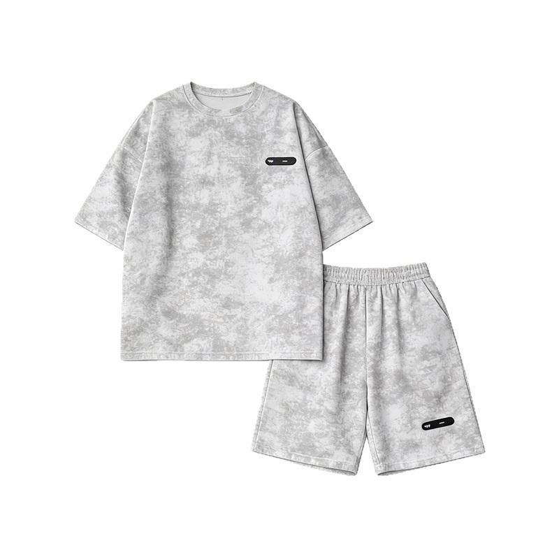 Men's Tie-dye 2PCS Outfit Summer Casual Loose Short Sleeve T-shirt + Shorts Set Streetwear