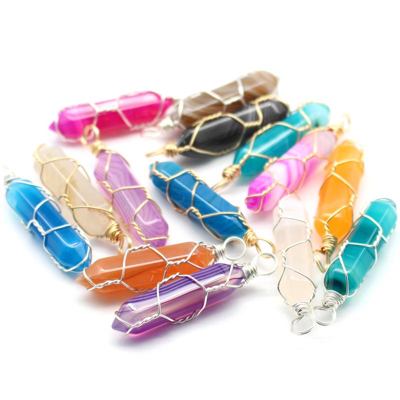 Hexagonal Wire-Wrapped Natural Crystal Stone Pendant Necklace for Women