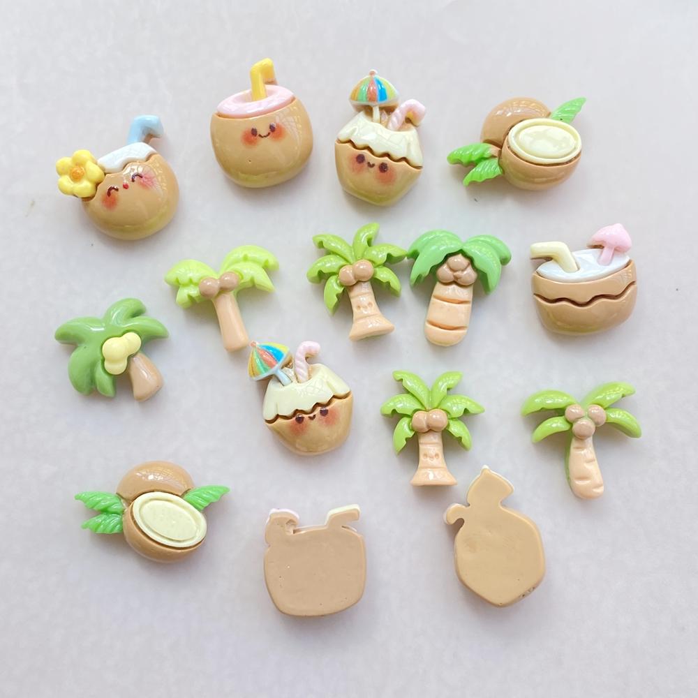 20Pcs Cute Cartoon Coconut, Coconut Tree Nail Art Resin Designer Charms DIY Craft For Nail 3D Decorations Jewelry