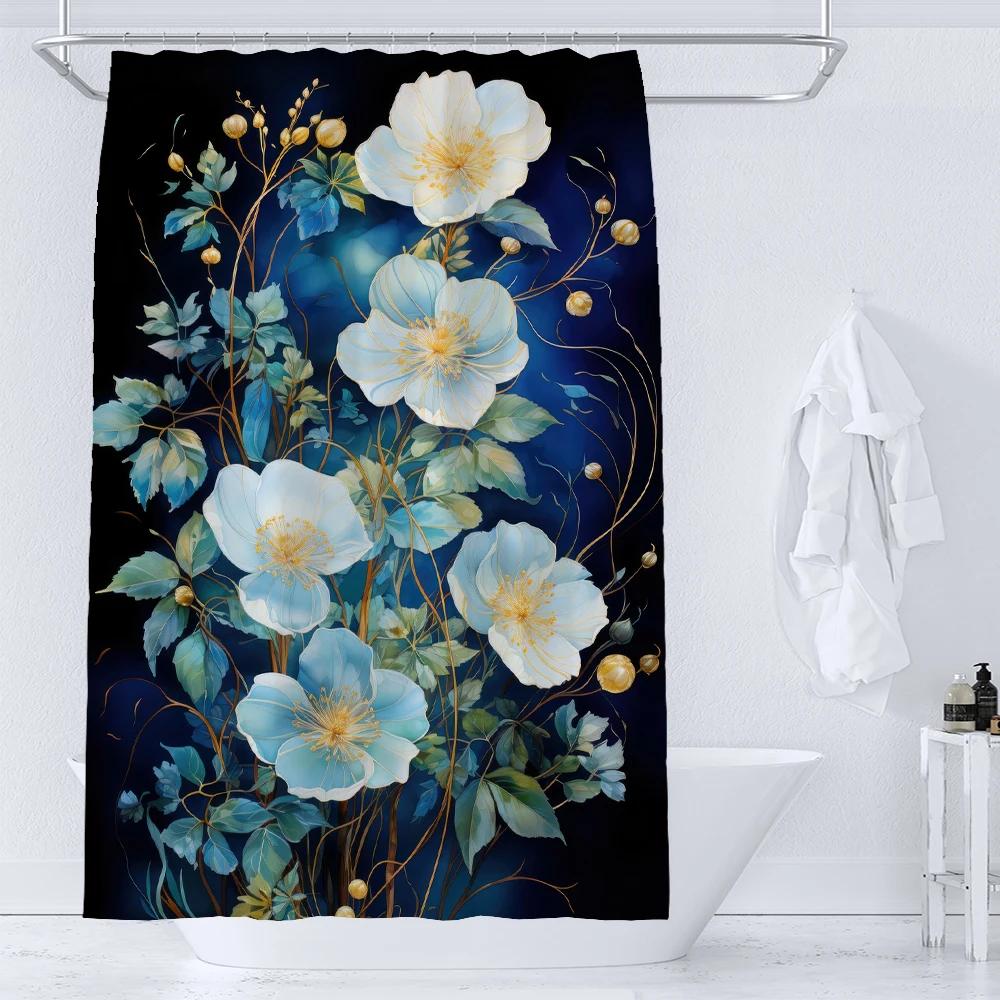 Kunst Aquarell Blumen Duschvorhang Druck Modern Nordisch Minimalistisch Polsterstoff Heimdekor Badezimmer Vorhänge mit Haken
