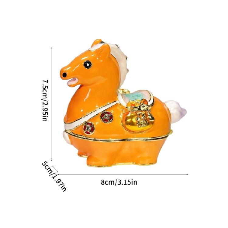 Exquisite Alloy Trinket Box Horse Shaped Jewelry Case with Glossy Finish and Sparkling Rhinestones for Small Accessory