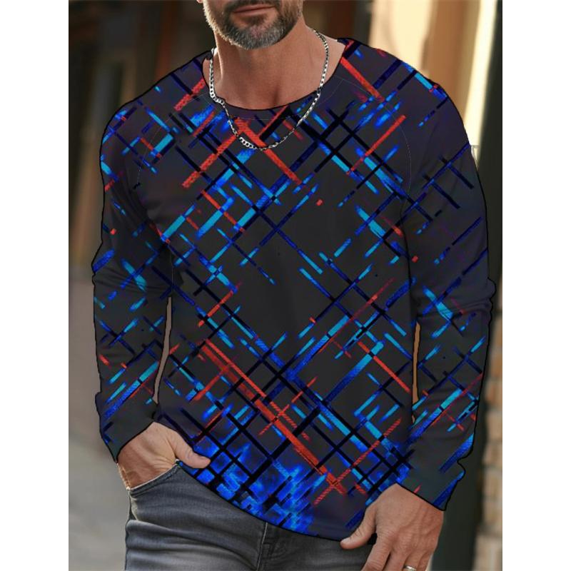 Fashion Men's Crew Neck Long Sleeve 3D Color Printing Summer Casual Long Sleeve Crew Neck T-Shirt