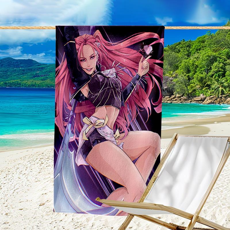 1pc KPop Demon Hunters MIRA1 Beach Towel, Beach and Seaside Swimming Pool Equipment, Fashion Pattern, Rectangular, Travel Essentials