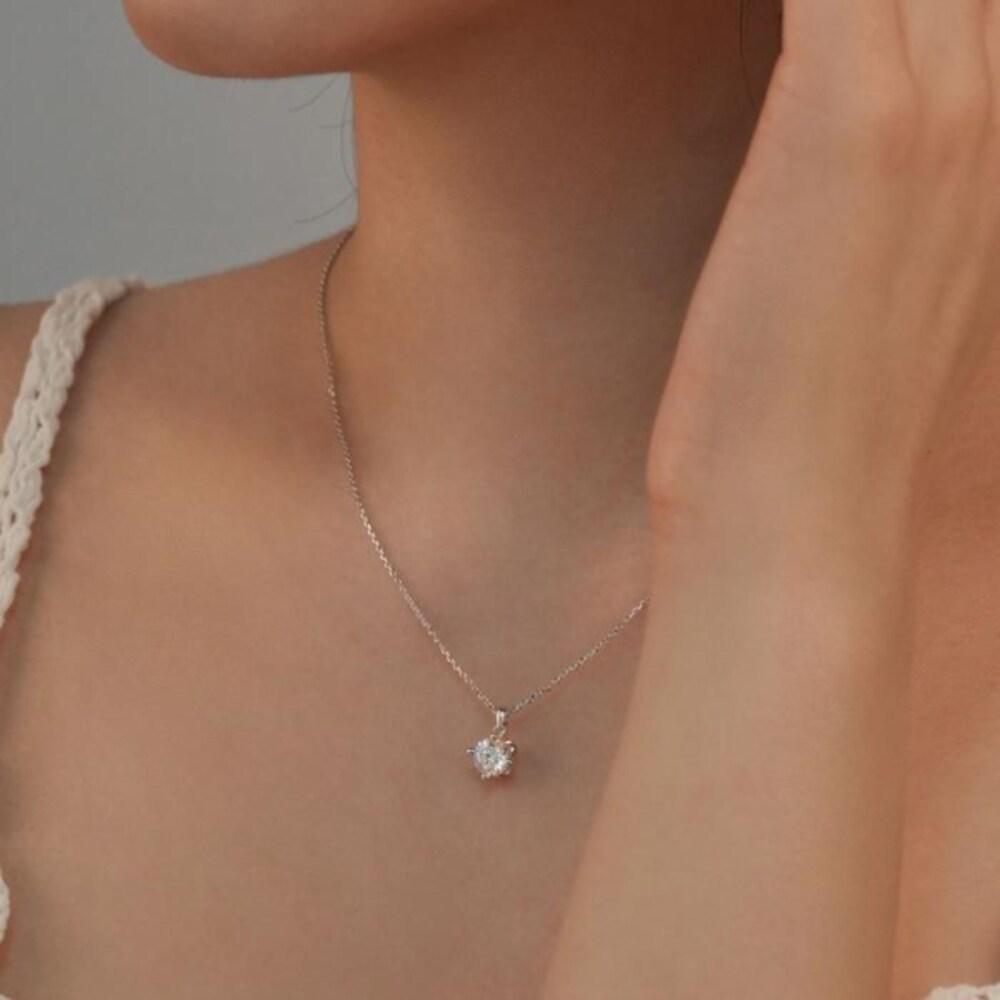 [Onoma] Onm 92.5 Silver Simulant Diamond 1 Carat 4-Pronged Necklace Ss402N (14927932)