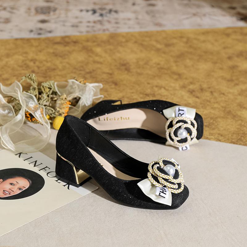 Euro Designer Women Shoes Modern Pumps Girl Beautiful Pearl Flowers High Heel Shoes Luxury Bowknot Dress Shoes