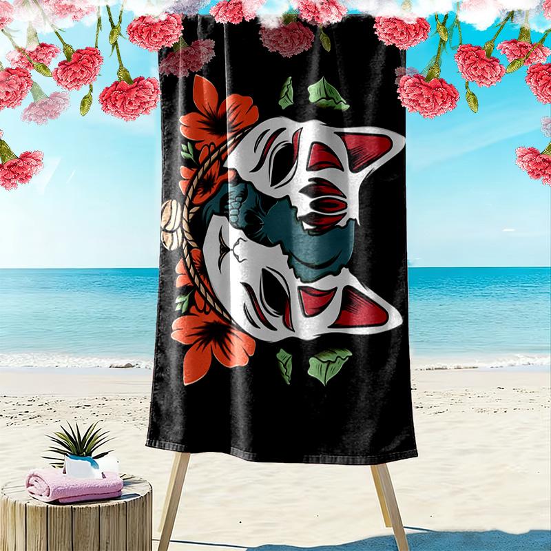 Special Japanese Masks and Flowers 2D Flat Print Beach Towel, Large Soft Quick Dry Towel for Beach Camping SwimmingZSTJ0915379