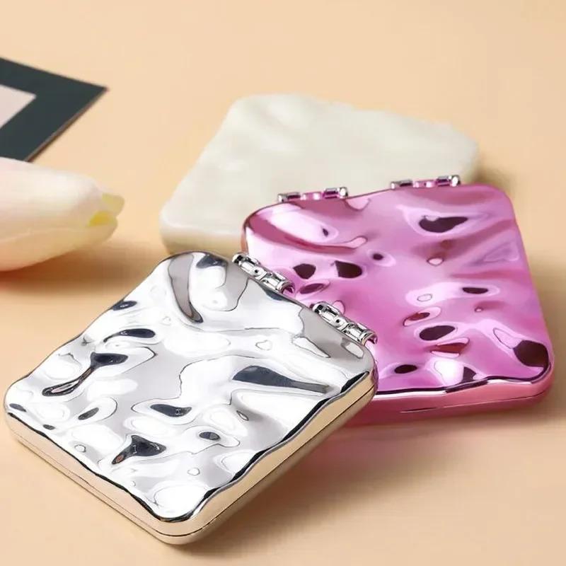 Foldable Plating Makeup Mirror Mini Square Makeup Vanity Portable Hand Mirrors Double-sided Compact Pocket Mirror