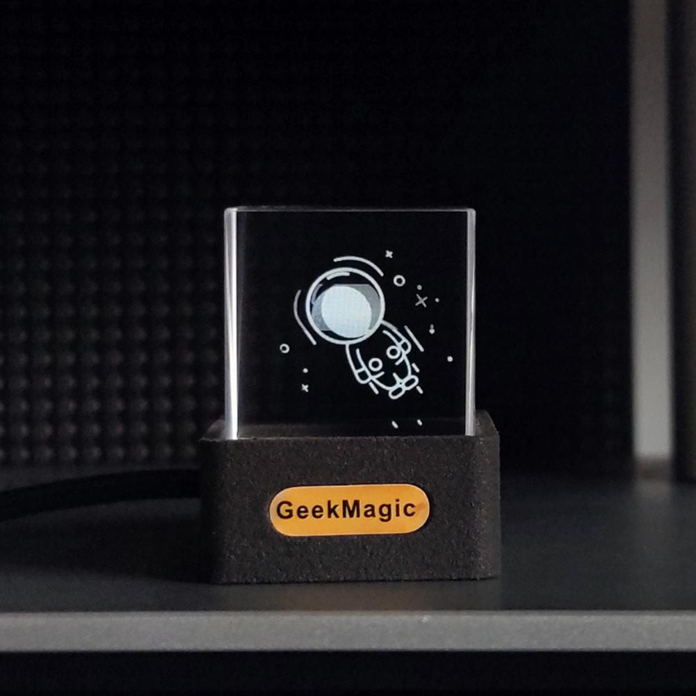 GeekMagic Crystal Cube Photo Display Holographic Desktop Smart Weather Station Digital Clock with GIF Animations Album
