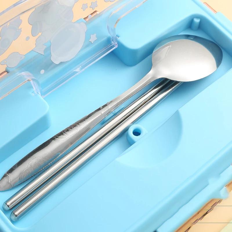 3Grids Bento Box Cute Animal Shape Sandwich Snack Food Container with Spoon Chopstick Portable Leakproof Lunch Box for Children
