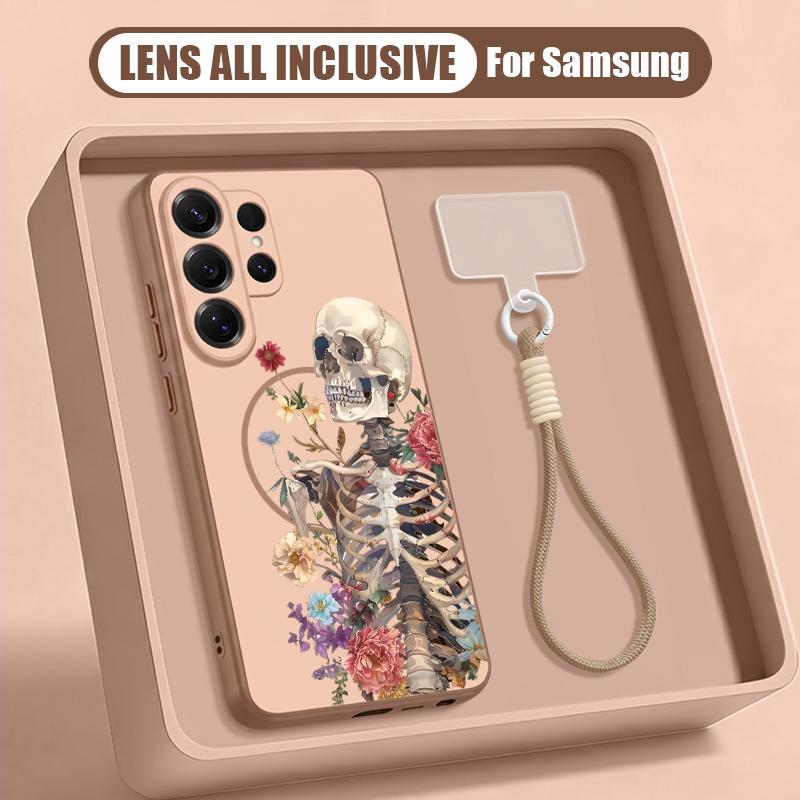 Skull Skeleton Pattern Case For Samsung S26 Ultra S25 FE S24 S24 Plus A57 A37 A17 A56 A36 A16 A55 A35 A15 A54 5G Hybrid Magnetic Matte Cover