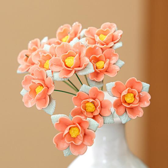 Keramisk blomma med stjälk Realistisk handgjord konstgjord blomma Hem Kontor Vardagsrum Vas Färgglad falsk blomdekoration
