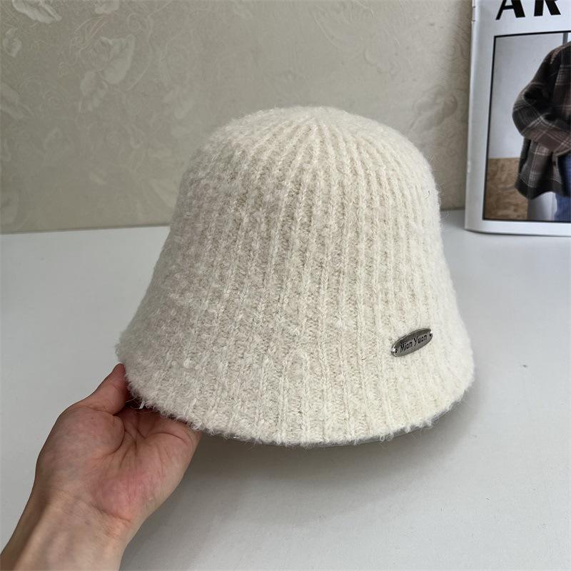 Autumn and winter show small face knitted fisherman hat children versatile big head circumference bucket hat plain basin hat tide