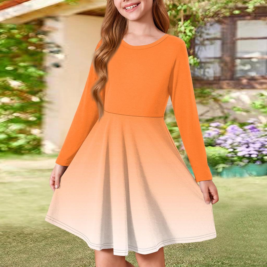 Girls' Summer Princess Dress - Long Sleeve A-Line T-Shirt Dress