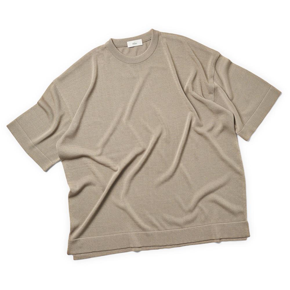 Berno [Casual] Linen Like Short Sleeve Round Knit Khaki L