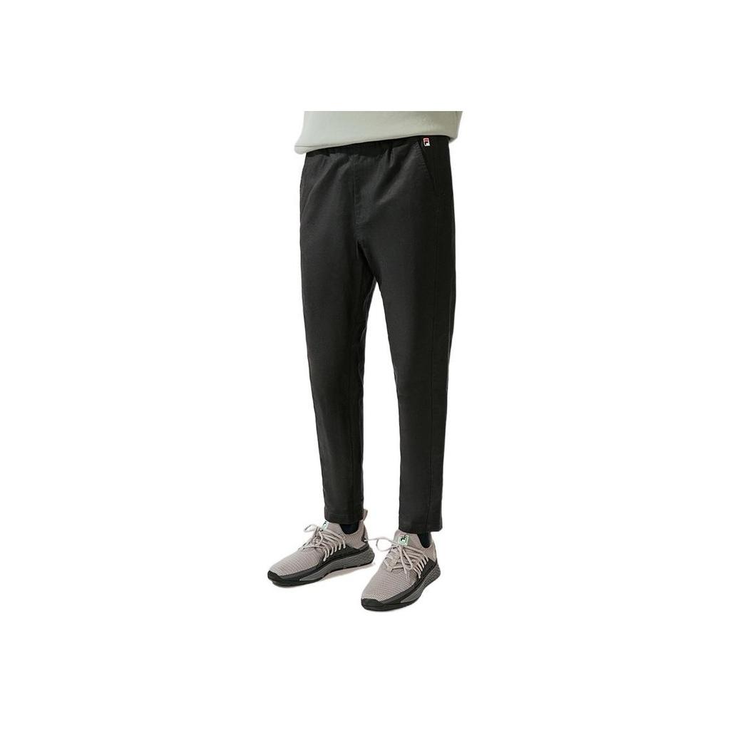 FILA Solid Color Mid-Rise Tapered Casual Pants Men bottoms Black F11M018801F-BK