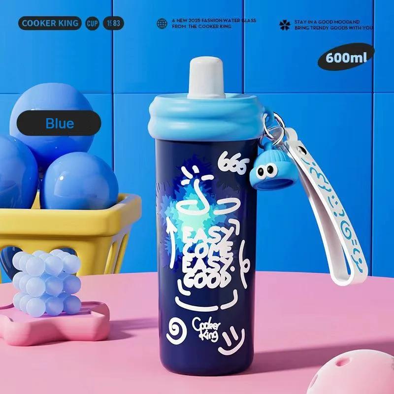 COOKER KING 600ML Isolierbecher mit Strohhalm Edelstahl Thermobecher Bemaltes Muster Kaffeetasse Outdoor-Sport Wasserbecher