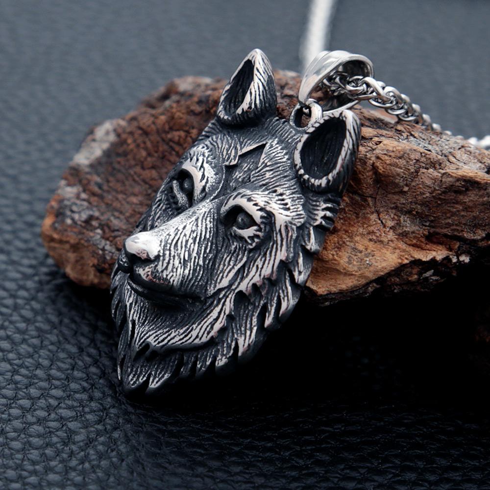 Vintage Silver Color Viking Wolf Head Pendant Necklace 316l Stainless Steel Norse Viking Amulet Necklace Men Women Gift Jewelry