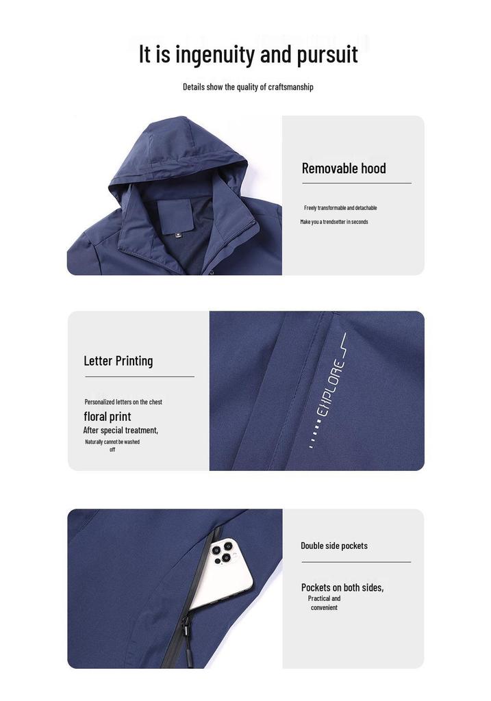 Windproof Waterproof Hooded Jacket for Couples - Versatile Spring/Autumn Outerwear for Trendy, Casual Mountaineering.