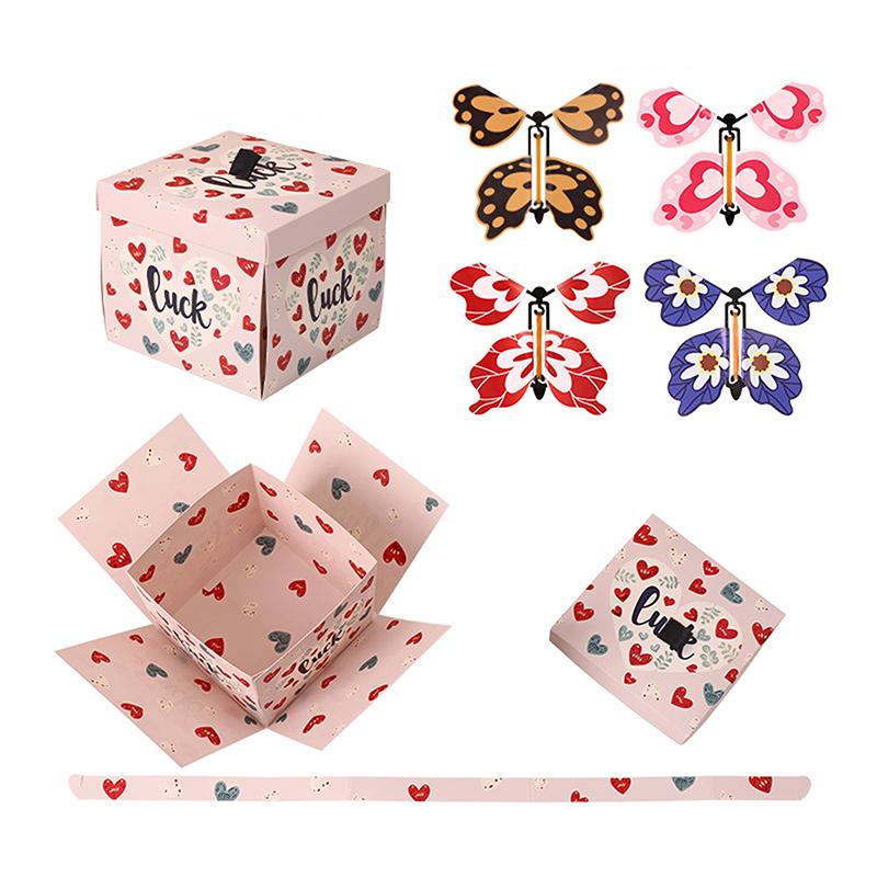 

1 упаковка Коробка-сюрприз с летающей бабочкой, Коробка-взрыв с бабочками, Розовая коробка для розыгрышей, сделай сам, На день рождения, свадьбу, Рождество