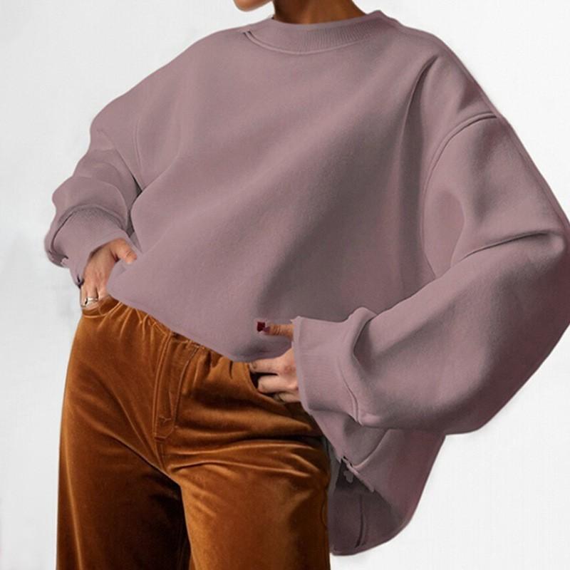 2026 Women's Clothes Solid Color Round Neck Loose Basic Style Long-sleeved Sweater Top