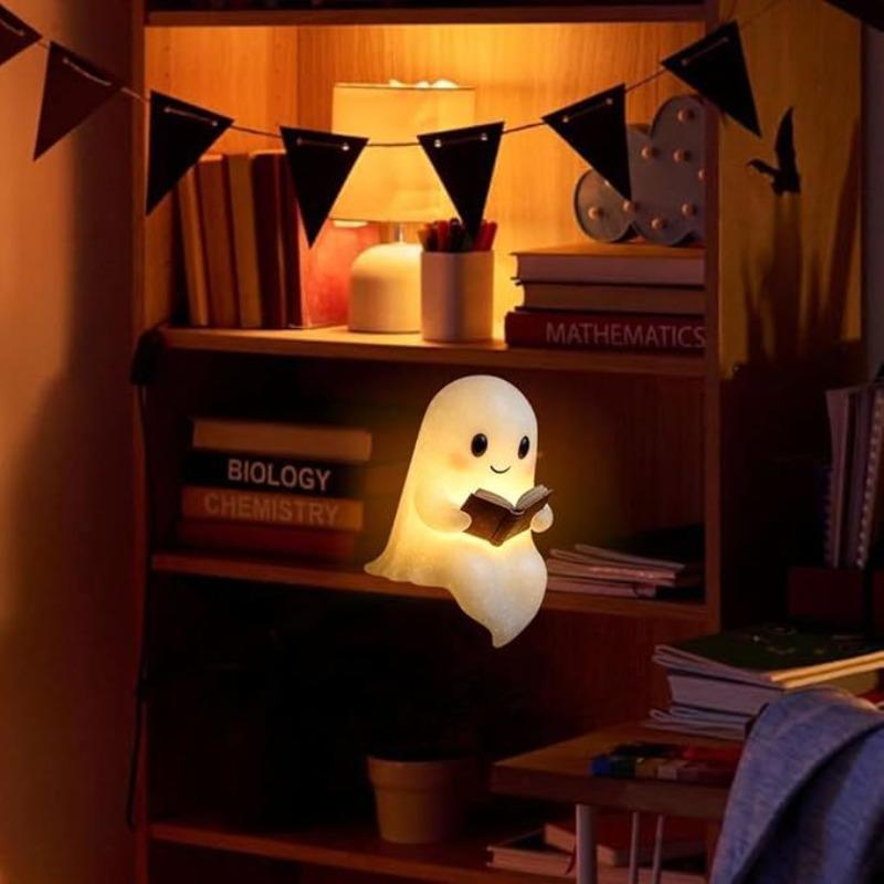 16cm/6.3in Cute Ghost Reading Book Lamp Book Halloween Luminous Toys Night Light Bedside Table Decorate Creativity Holiday Gifts