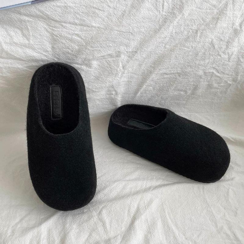 Autumn Winter Women's Mules Slippers Concise Round Toe Platform Flats Outdoor Slides Fashion Slip On Woolen Fabric Shoes