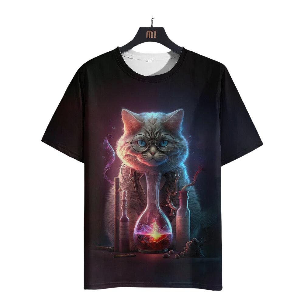 Men's Casual T-shirt 3D Print Fun Animal Cats Print Short Sleeve Street Round Neck Tops