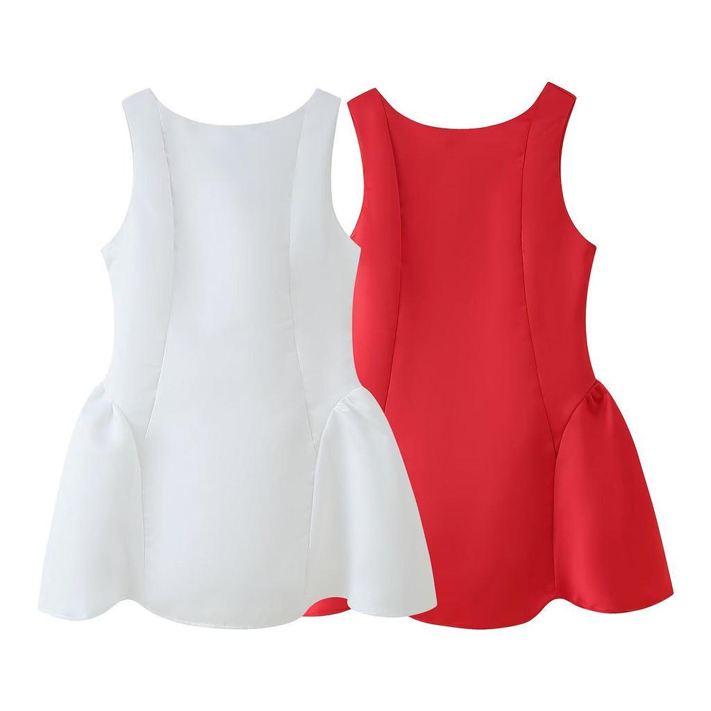 Rochie Mini Fără Mâneci, cu Un Umăr, Încrețită, Stil European și American pentru Femei, Primăvara 2025