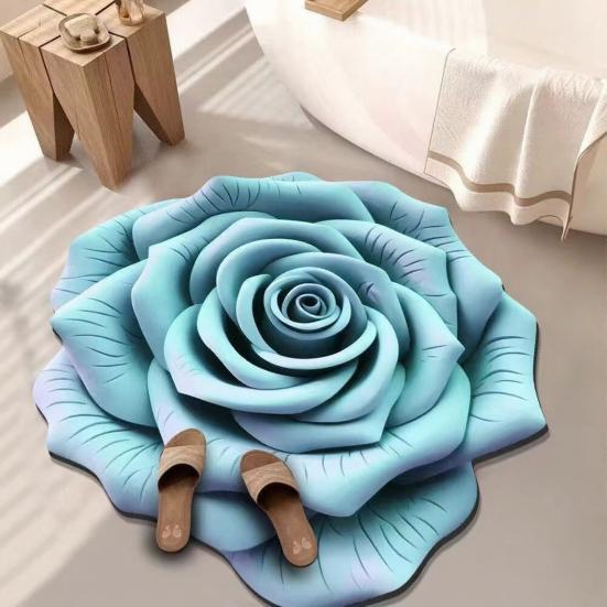 3D-Rosen-Fußmatte Saugfähiger Floral-Badezimmerteppich mit rutschfester Rückseite Realistischer Blumen-Dekorations-Teppich für Schlafzimmer Wohnzimmer Eingang